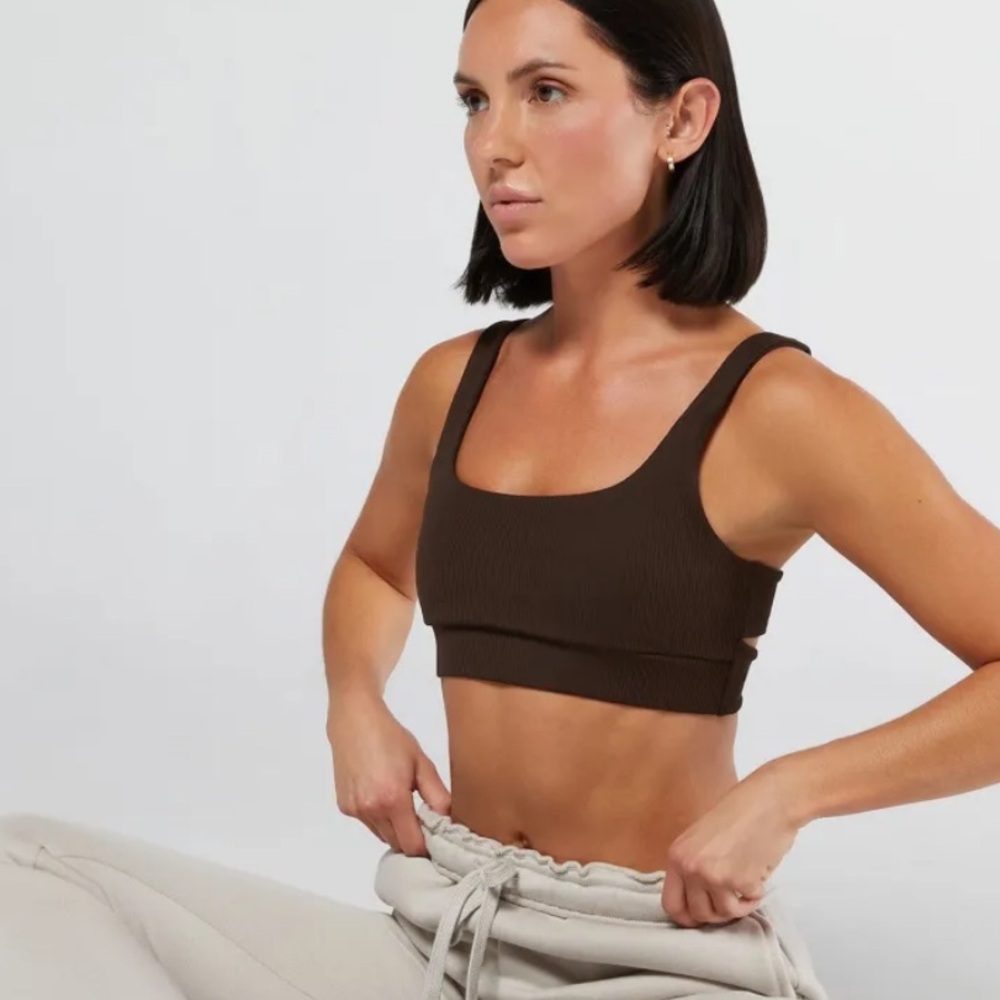 IVL Collective Twisted Back Ribbed Brown Sports Bra 8 M NWT